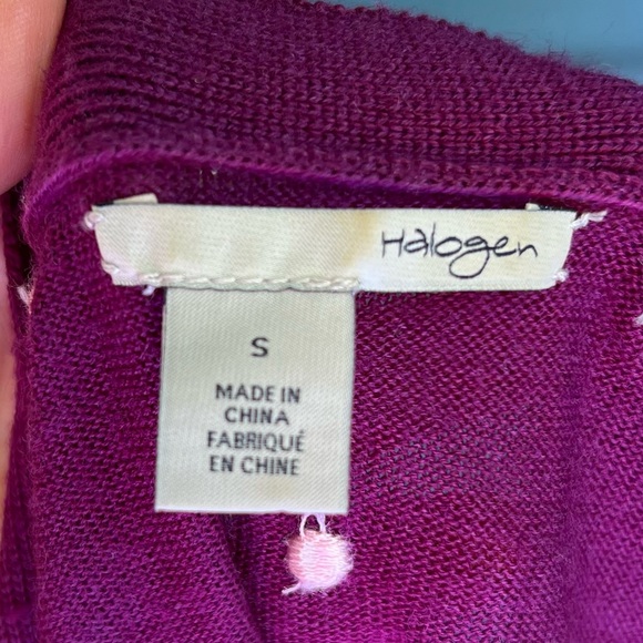 Halogen 100% Wool Purple Polka Dot Long Sleeve Cardigan - Picture 6 of 7
